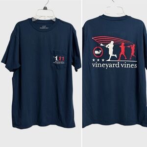 Vineyard Vines Lacrosse Wind Up Short Sleeve T-Shirt Men's Size S Navy Pocket